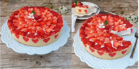 Crostata a cuori con crema al latte e fragole