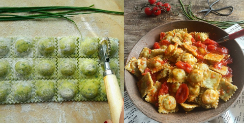 Ravioli di erba cipollina con carne di vitello