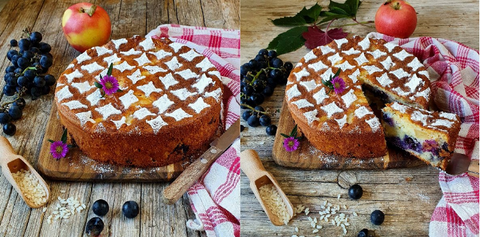 Torta di mele, riso e uva fragola