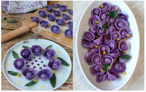 Ravioli con cavolo rosso e patate alla salvia